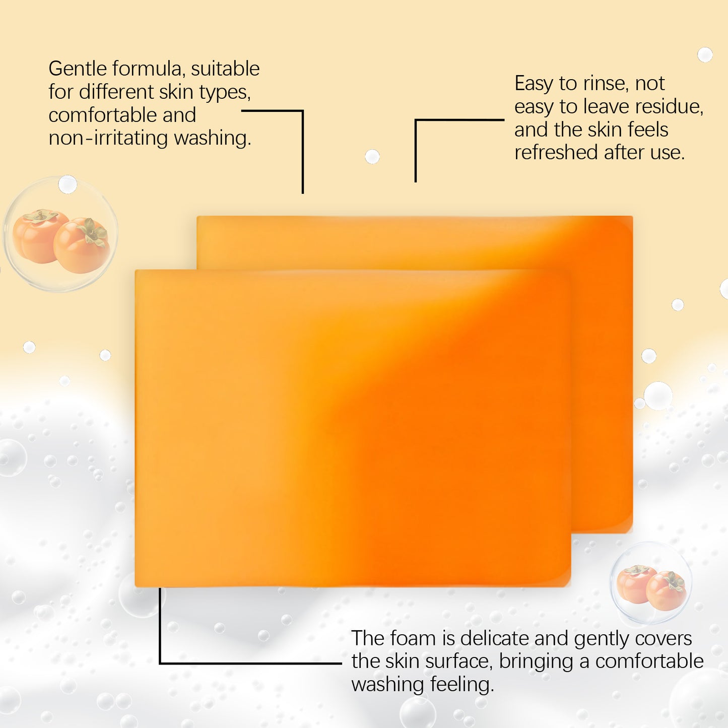 OceAura Persimmon Body Soap, Gently Cleansing Smooth Skin Moisturizing Not Tightening Body Soap